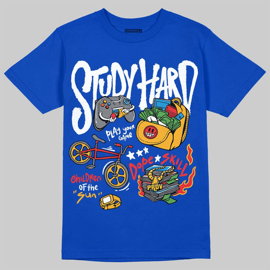 Royal Blue Sneakers DopeSkill T-Shirt Study Hard Graphic Streetwear - Royal