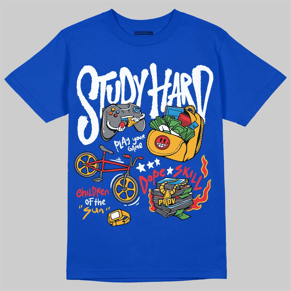 Royal Blue Sneakers DopeSkill T-Shirt Study Hard Graphic Streetwear - Royal