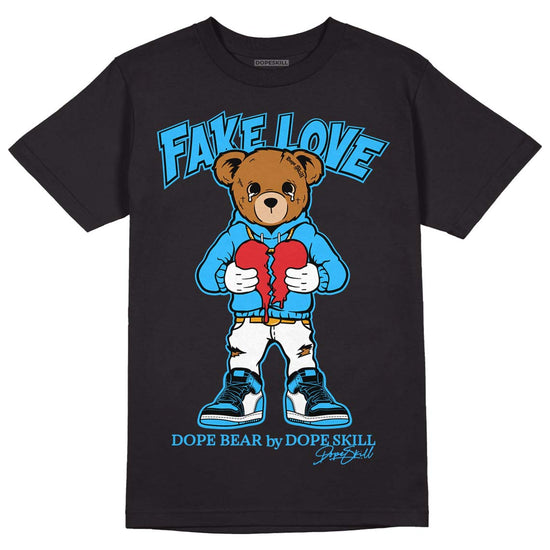 Jordan 1 High Retro OG “University Blue” DopeSkill T-Shirt Fake Love Graphic Streetwear - Black