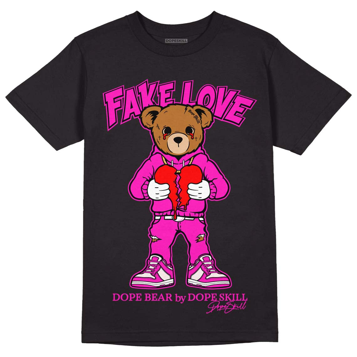 Dunk Low GS “Active Fuchsia” DopeSkill T-Shirt Fake Love Graphic Streetwear - Black