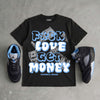 Black University Blue 5s DopeSkill T-Shirt F#ck Love Get Money Graphic