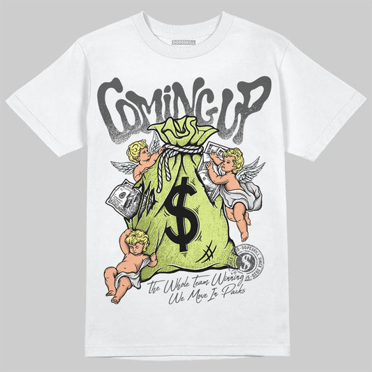 Jordan 4 GS “Light Lemon Twist” DopeSkill T-Shirt Money Bag Coming Up Graphic Streetwear - White