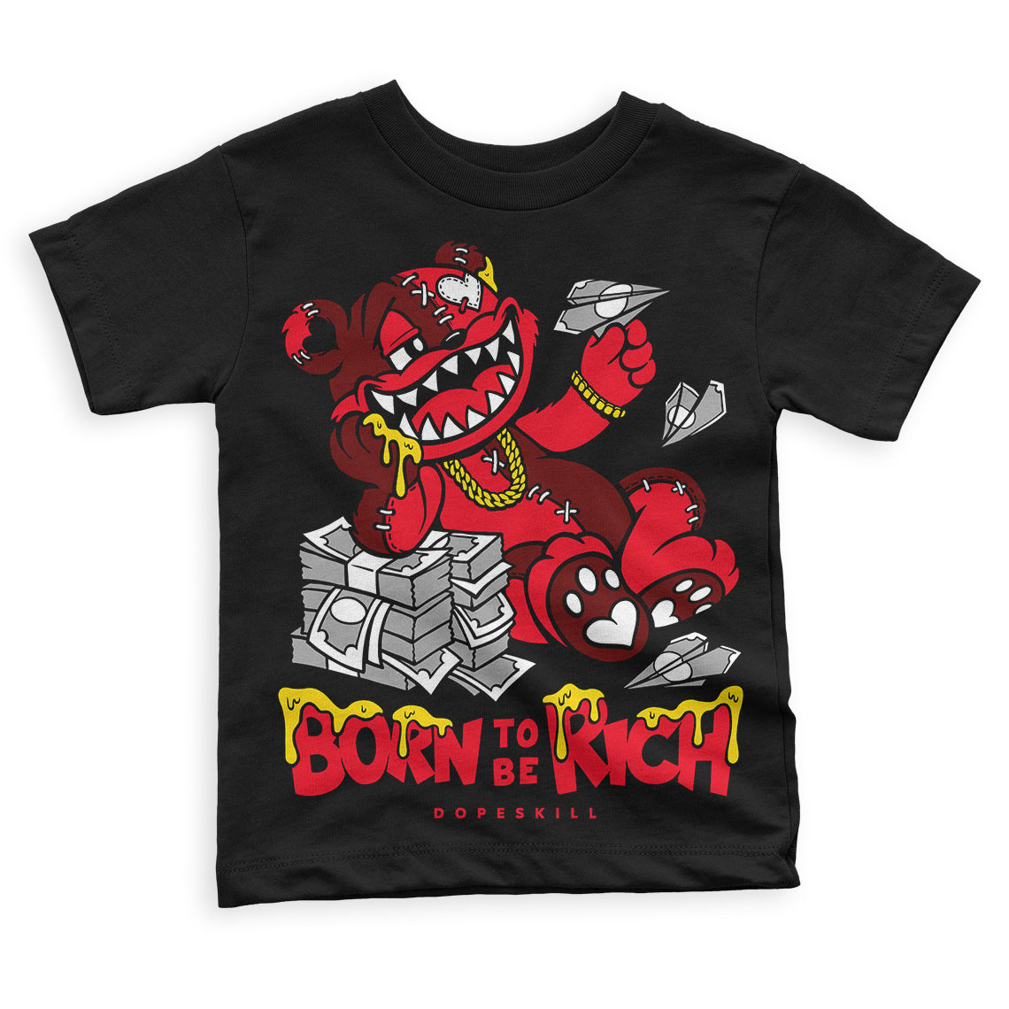 Jordan 4 Red Thunder DopeSkill Toddler Kids T-shirt Born To Be Rich Graphic Streetwear - Black