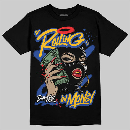 Royal Blue Sneakers DopeSkill T-Shirt Rolling in Money Graphic Streetwear - Black