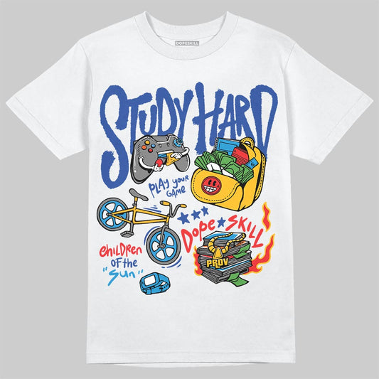 Royal Blue Sneakers DopeSkill T-Shirt Study Hard Graphic Streetwear - White