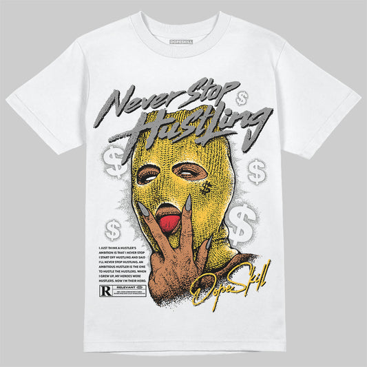 New Balance 9060 Varsity Gold (GS) DopeSkill T-Shirt Never Stop Hustling Graphic Streetwear - WHite