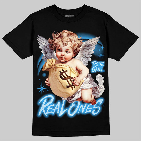 Jordan 11 University Blue DopeSkill T-Shirt Real Ones Angel Graphic Streetwear - Black