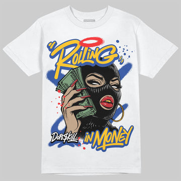 Royal Blue Sneakers DopeSkill T-Shirt Rolling in Money Graphic Streetwear - White
