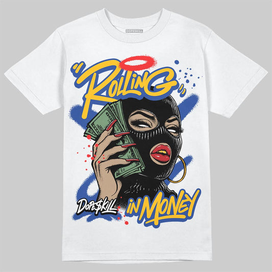 Royal Blue Sneakers DopeSkill T-Shirt Rolling in Money Graphic Streetwear - White