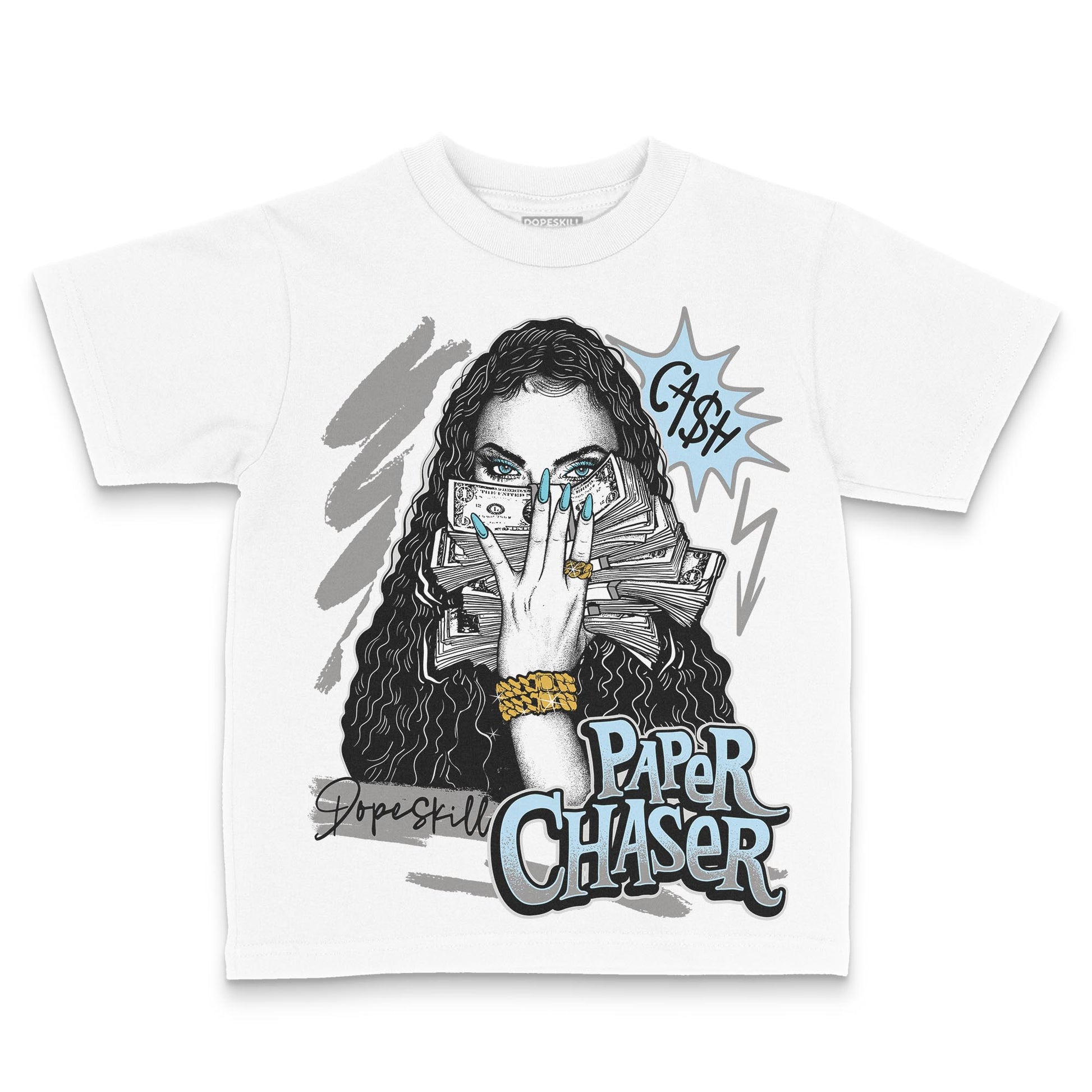 Jordan 4 Retro GS “Blue Chill” DopeSkill Toddler Kids T-shirt NPC Graphic Streetwear - White