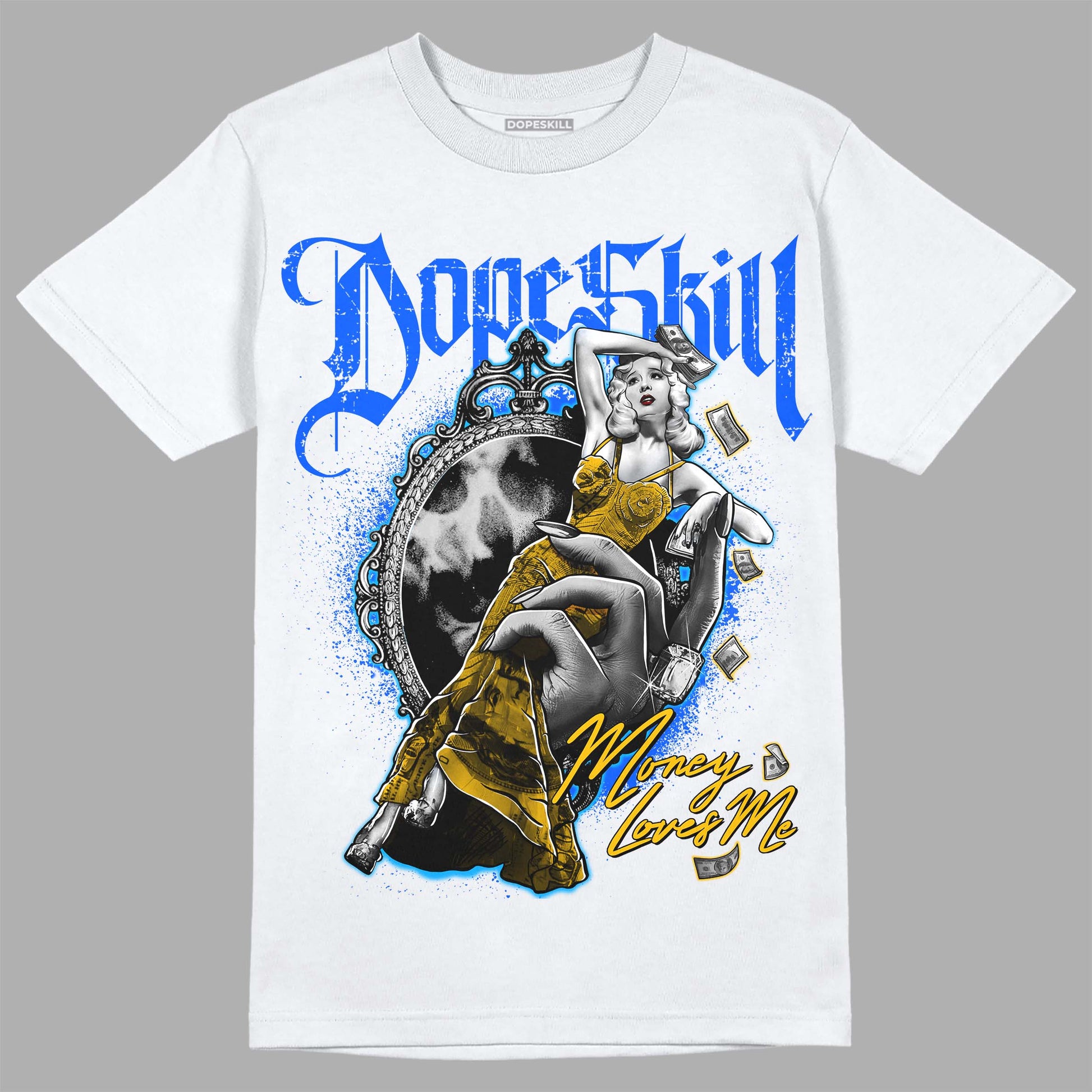 Royal Blue Sneakers DopeSkill T-Shirt Money Loves Me Graphic Streetwear - White 