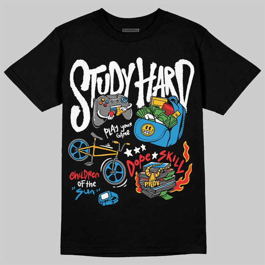Royal Blue Sneakers DopeSkill T-Shirt Study Hard Graphic Streetwear - Black
