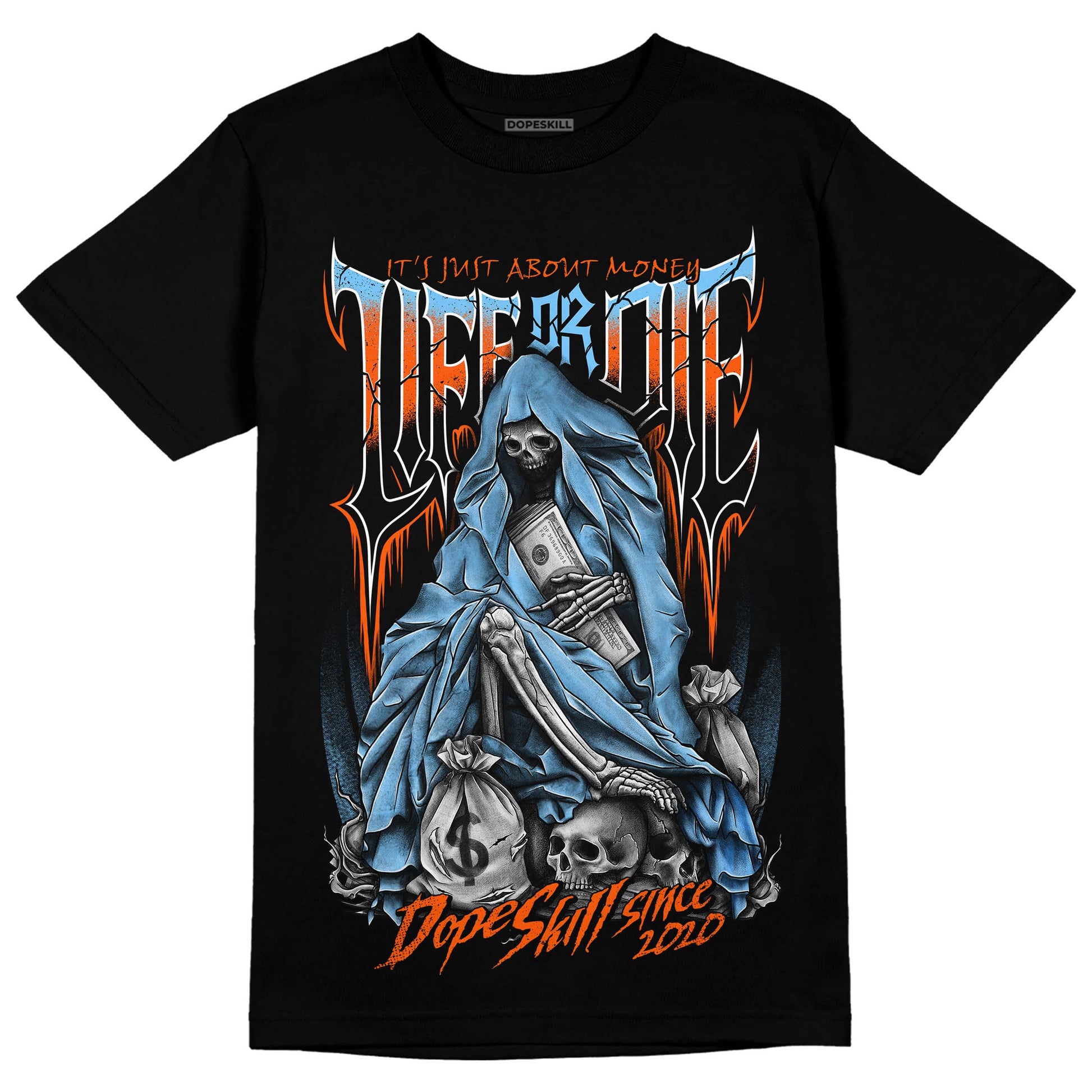 Dunk Low Futura University Blue DopeSkill T-Shirt Life or Die Graphic Streetwear - Black