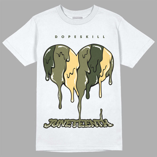 Jordan 4 Retro SE Craft Medium Olive DopeSkill T-Shirt Juneteenth Heart Graphic Streetwear - White