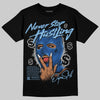 Air Foamposite One “International Blue” DopeSkill T-Shirt Never Stop Hustling Graphic Streetwear - Black