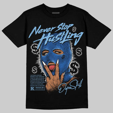 Air Foamposite One “International Blue” DopeSkill T-Shirt Never Stop Hustling Graphic Streetwear - Black