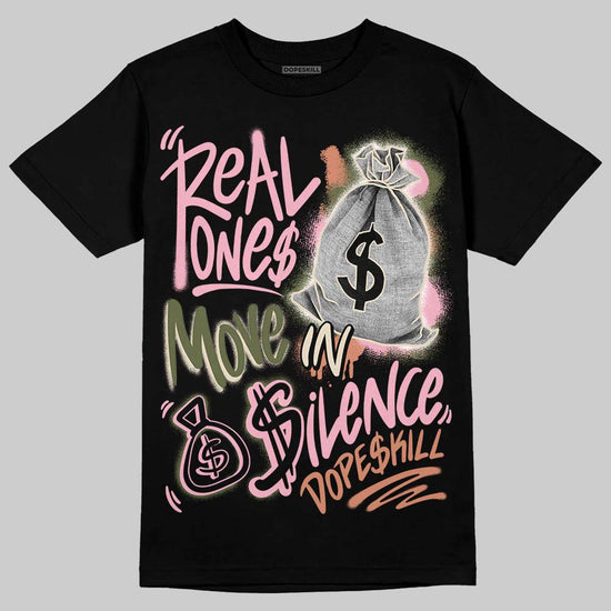 SB Dunk Low Pro x Arts-Rec Skateshop Rust Pink and Rough Green DopeSkill T-Shirt Real Ones Move In Silence Graphic Streetwear - Black