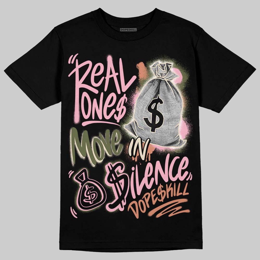 SB Dunk Low Pro x Arts-Rec Skateshop Rust Pink and Rough Green DopeSkill T-Shirt Real Ones Move In Silence Graphic Streetwear - Black