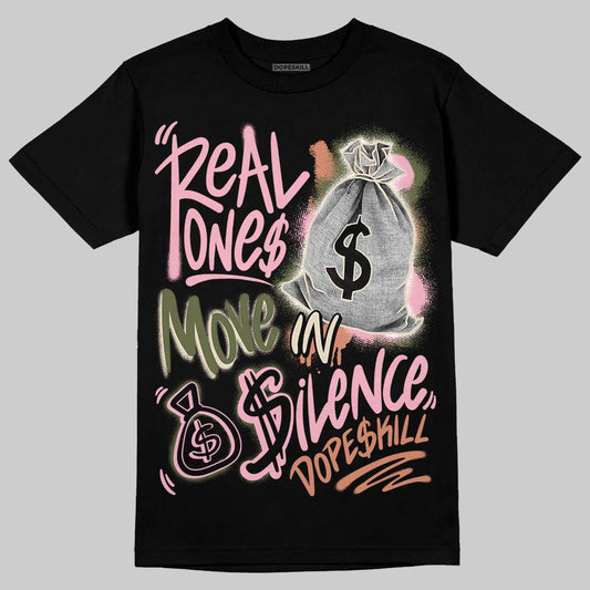 SB Dunk Low Pro x Arts-Rec Skateshop Rust Pink and Rough Green DopeSkill T-Shirt Real Ones Move In Silence Graphic Streetwear - Black