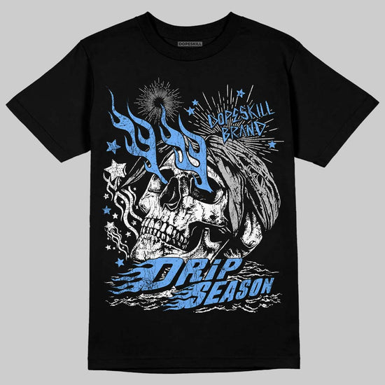 Jordan 5 Black University Blue DopeSkill T-Shirt Drip Season Graphic Streetwear - Black