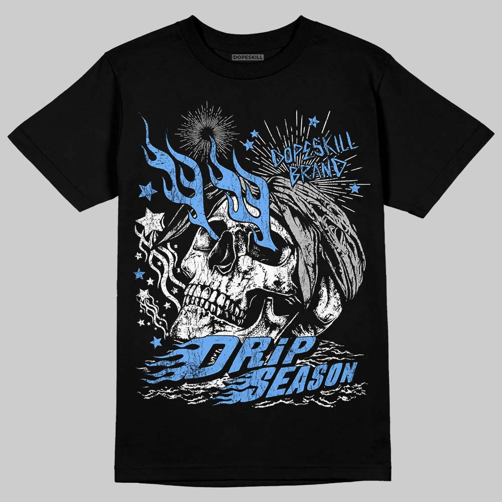 Jordan 5 Black University Blue DopeSkill T-Shirt Drip Season Graphic Streetwear - Black