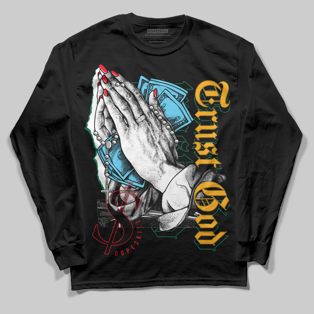 Jordan 1 Mid GS 'Six Championships DopeSkill Long Sleeve T-Shirt Trust God Graphic Streetwear - Black