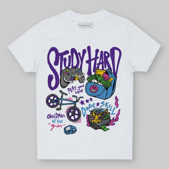 PURPLE Sneakers DopeSkill Toddler Kids T-shirt Study Hard Graphic Streetwear - White