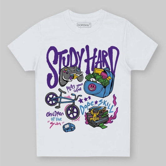 PURPLE Sneakers DopeSkill Toddler Kids T-shirt Study Hard Graphic Streetwear - White