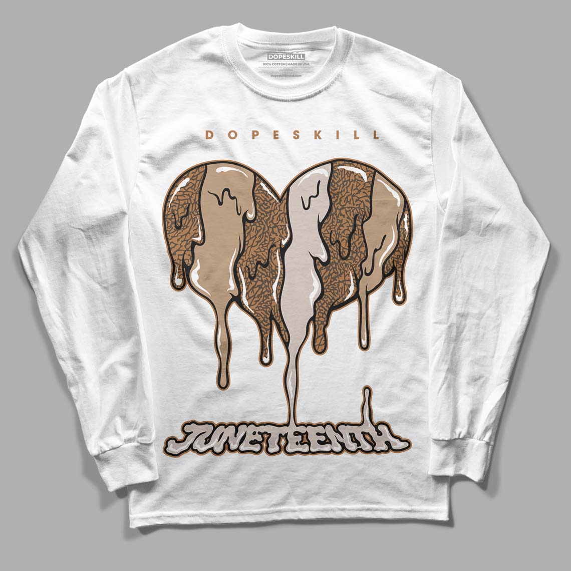 Jordan 3 Retro Palomino DopeSkill Long Sleeve T-Shirt Juneteenth Heart Graphic Streetwear - White