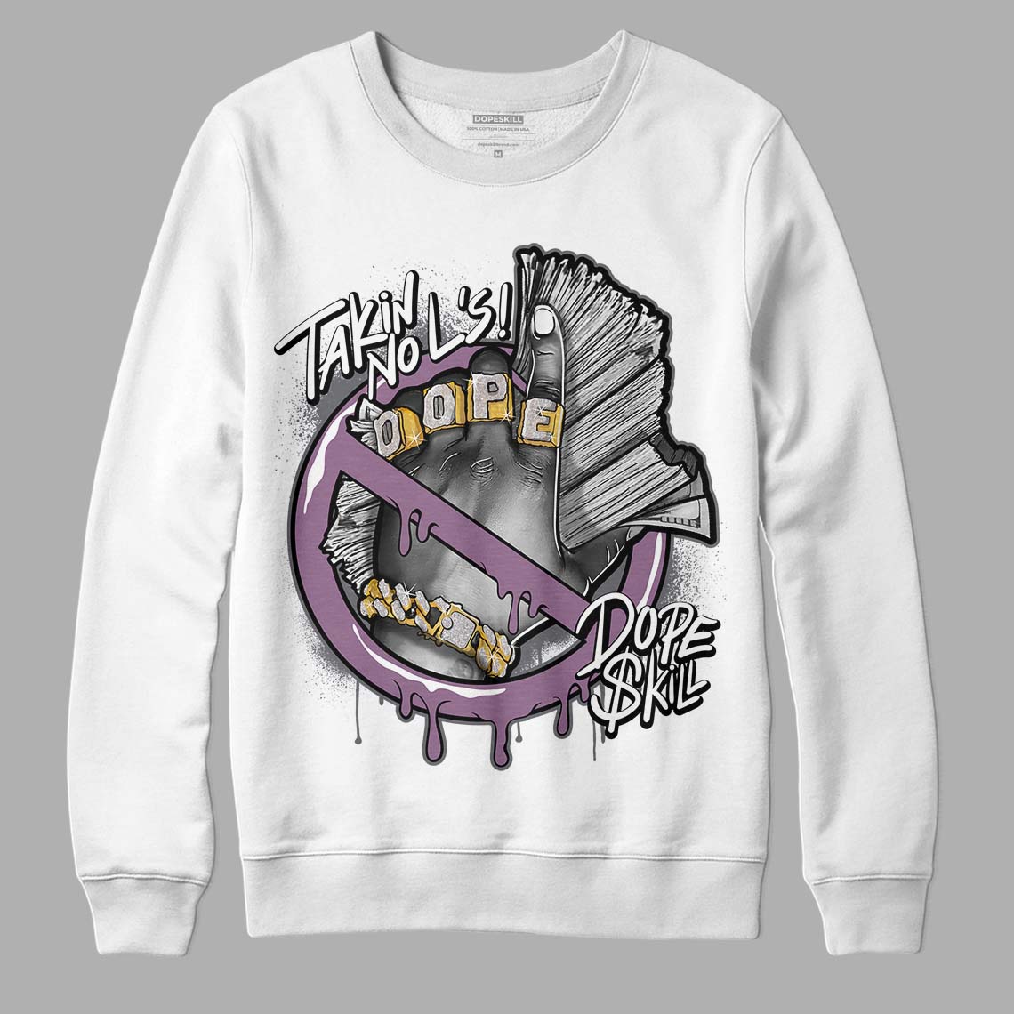 Jordan 2 “Mauve/Off-Noir” DopeSkill Sweatshirt Takin No L's  Graphic Streetwear - White 