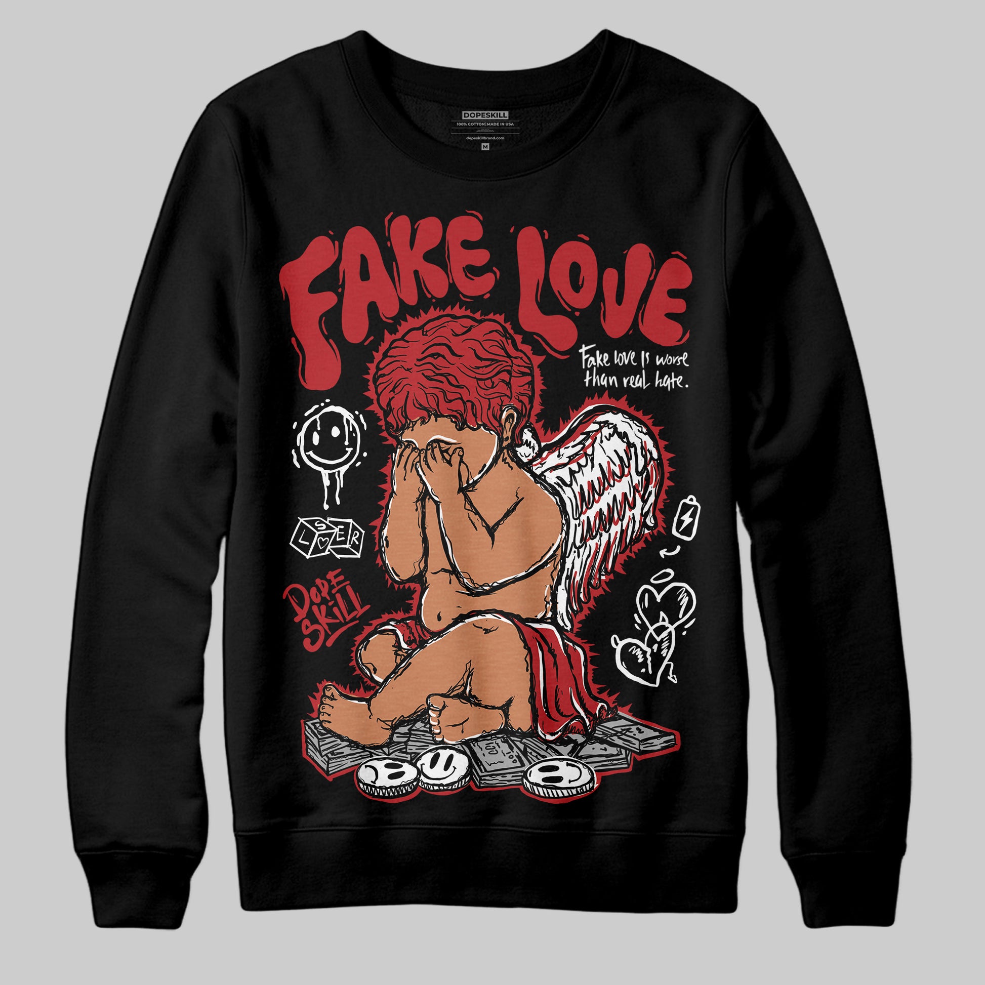 Jordan 1 Retro High OG Black Toe Reimagined DopeSkill Sweatshirt False Love Graphic Streetwear - Black