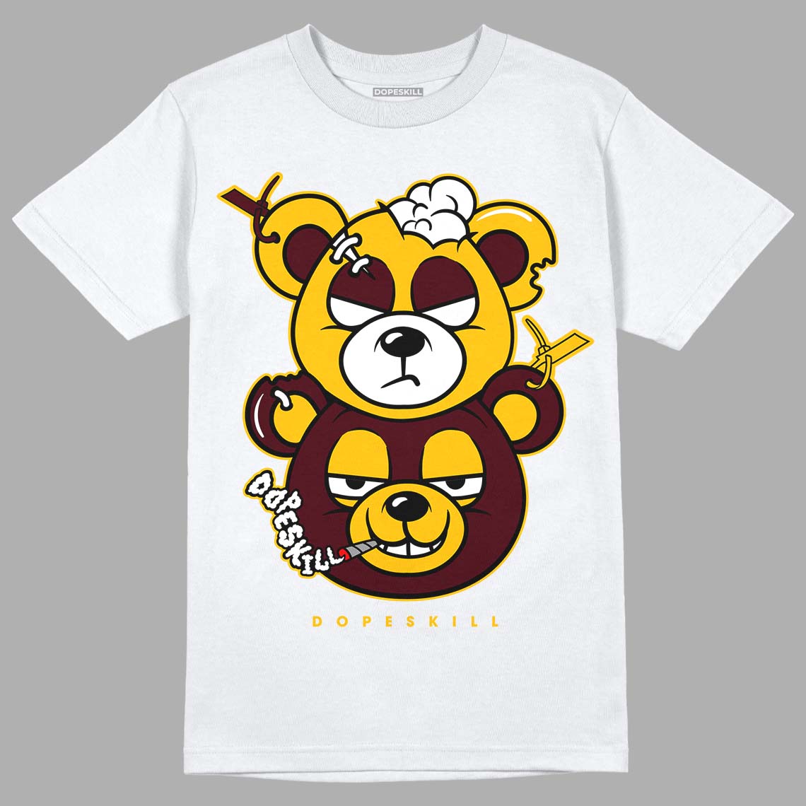 Dunk Yellow Bordeaux DopeSkill T-Shirt New Double Bear Graphic Streetwear - White