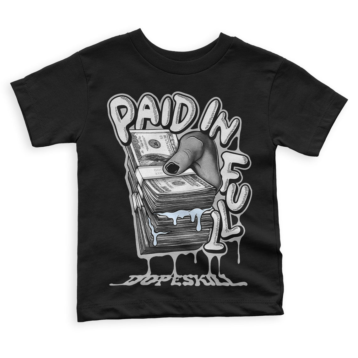 Jordan 6 Black Metallic Chrome DopeSkill Toddler Kids T-shirt Paid In Full Graphic Streetwear - Black 