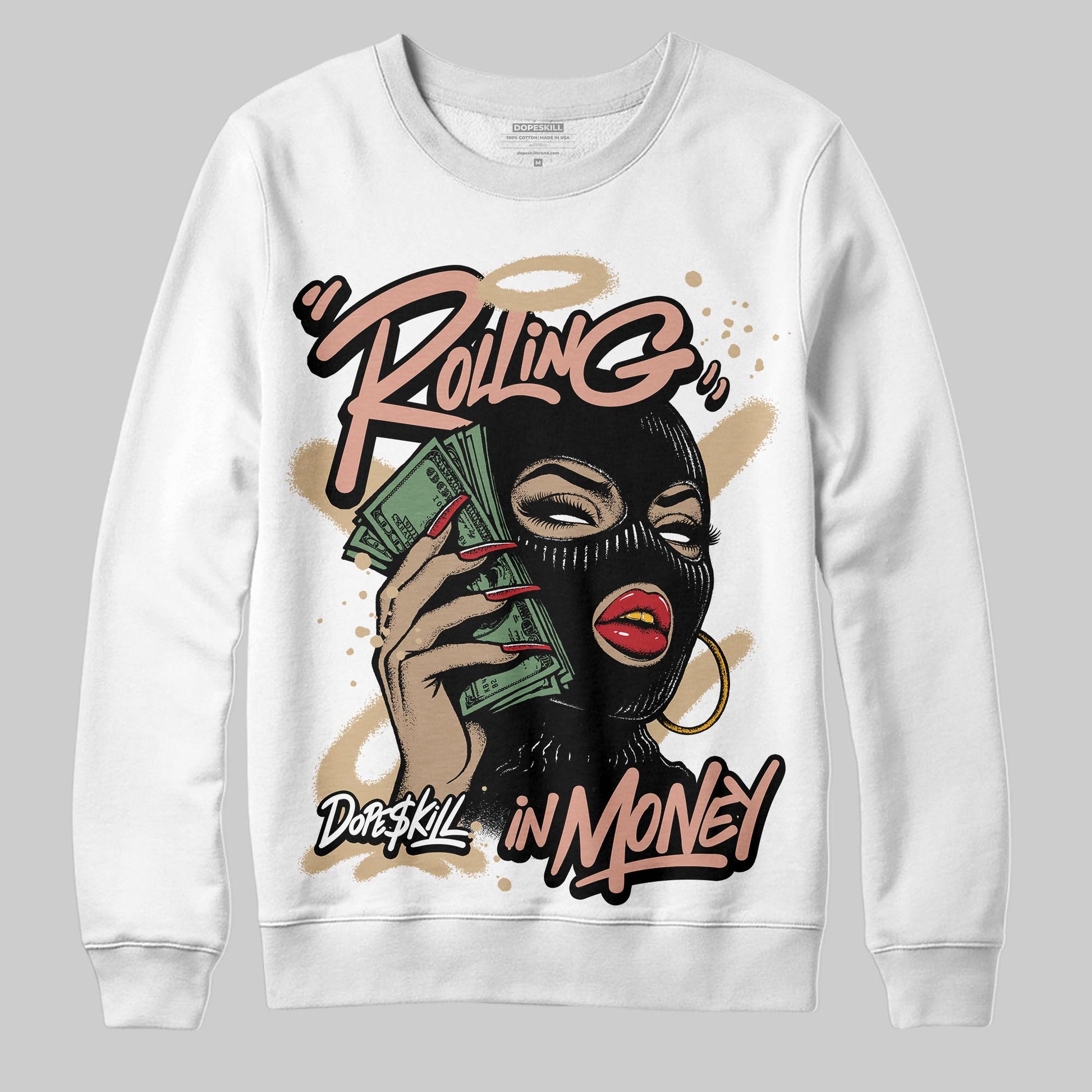 TAN Sneakers DopeSkill Sweatshirt Rolling in Money Graphic Streetwear - White 