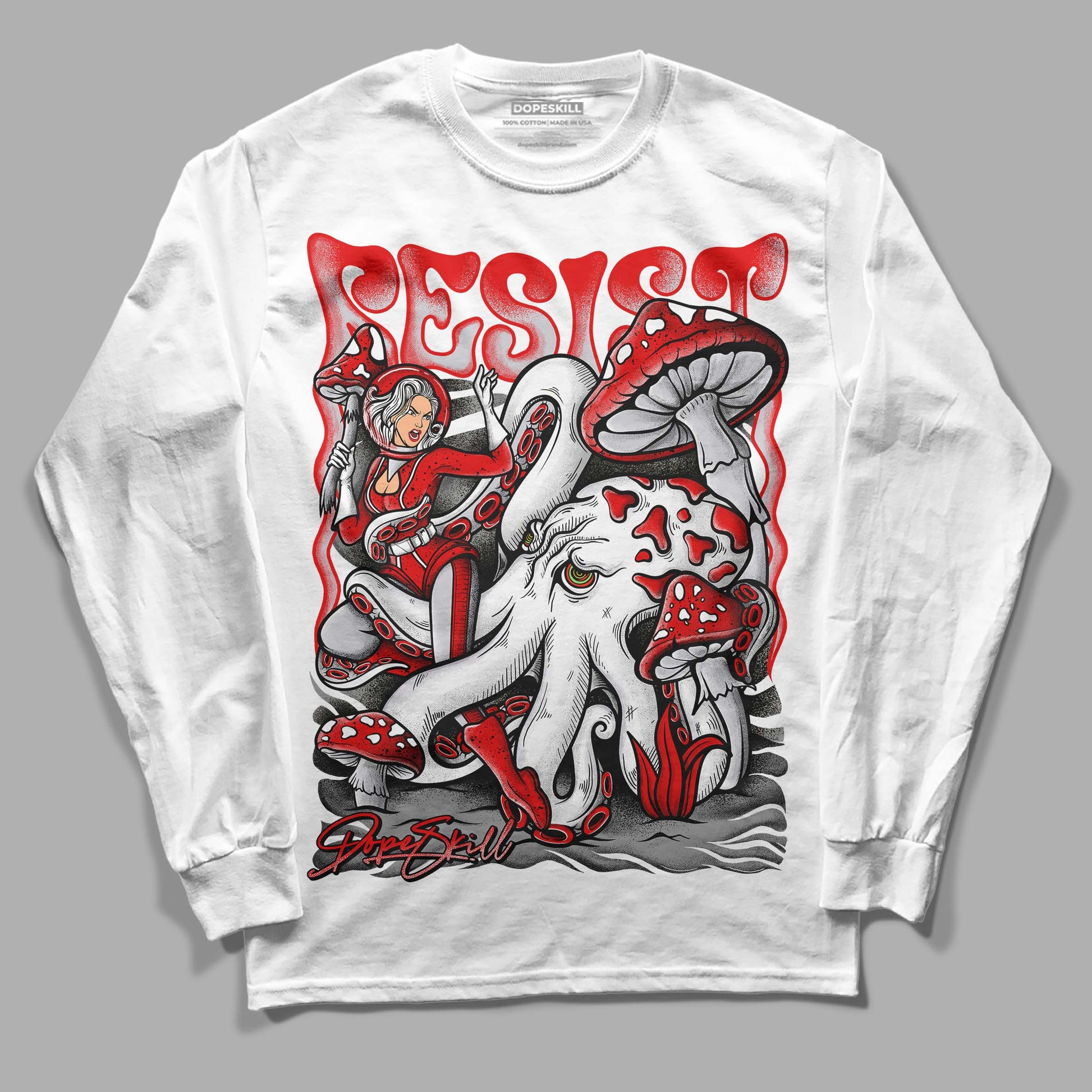 Jordan 4 Retro Red Cement DopeSkill Long Sleeve T-Shirt Resist Graphic Streetwear - White