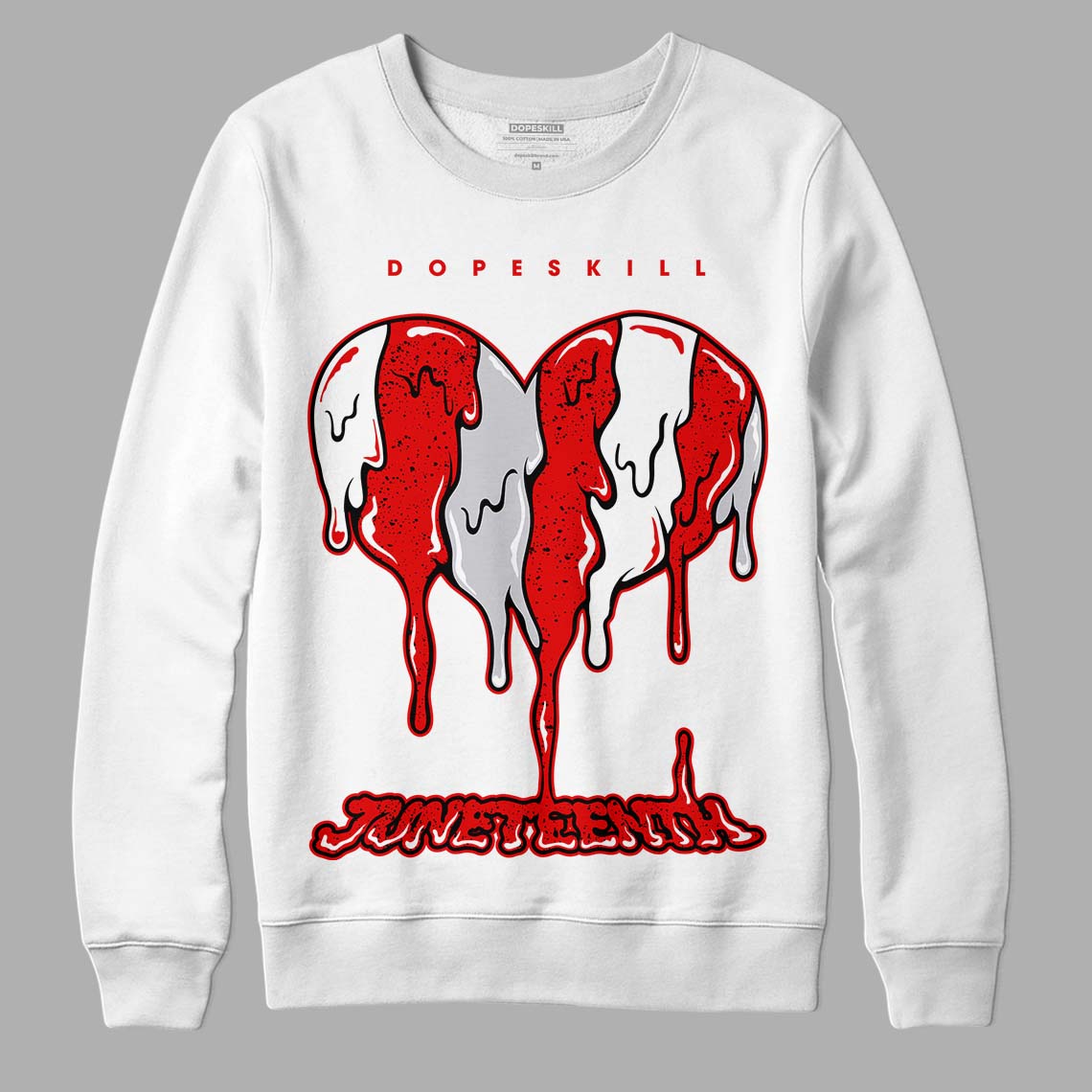 Jordan 4 Retro Red Cement DopeSkill Sweatshirt Juneteenth Heart Graphic Streetwear - White