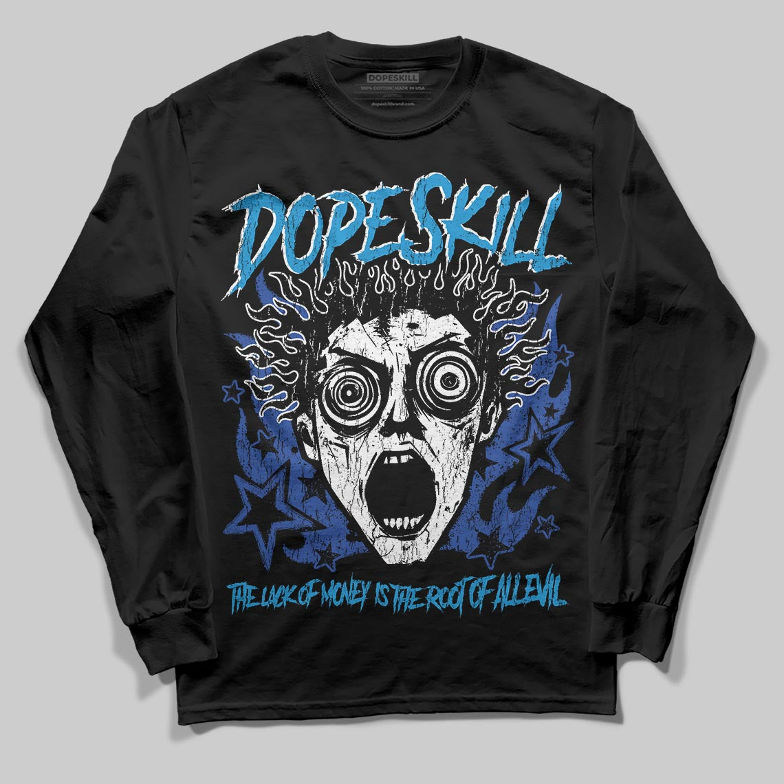 Royal Blue Sneakers DopeSkill Long Sleeve T-Shirt Root of Evil Graphic Streetwear - Black