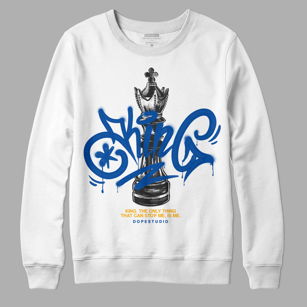 Dunk Blue Jay and University Gold DopeSkill Sweatshirt King Chess Graphic Streetwear - White
