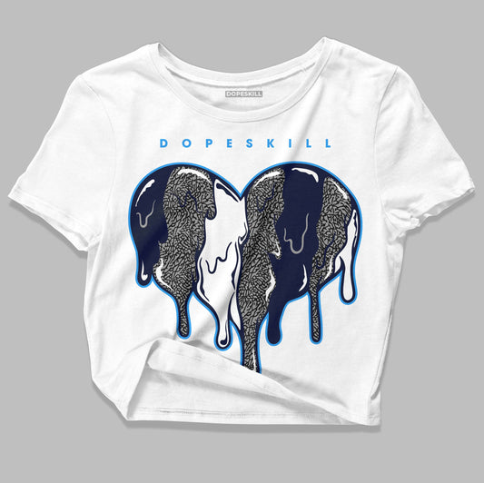 Jordan 3 "Midnight Navy" DopeSkill Women's Crop Top Slime Drip Heart Graphic Streetwear - White