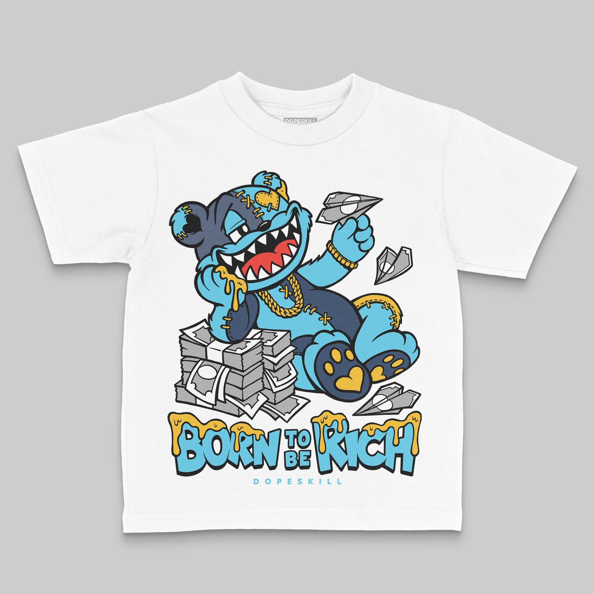 Jordan 11 Retro Gamma Blue (2025) DopeSkill Toddler Kids T-shirt Born To Be Rich Graphic Streetwear - White 