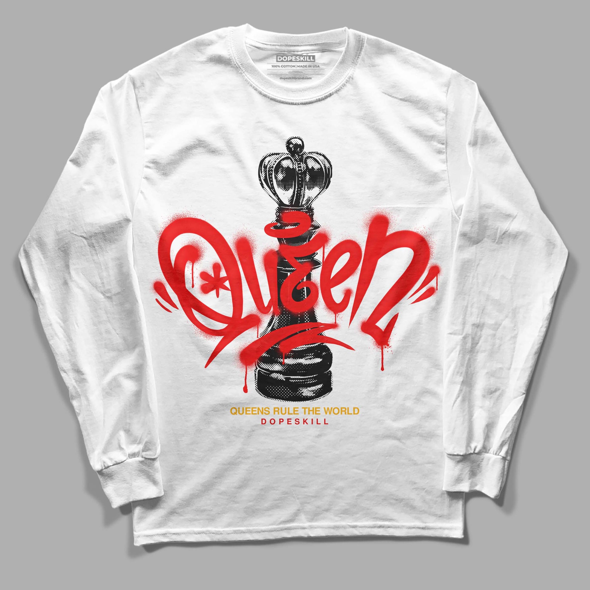 Red Sneakers DopeSkill Long Sleeve T-Shirt Queen Chess Graphic Streetwear - White