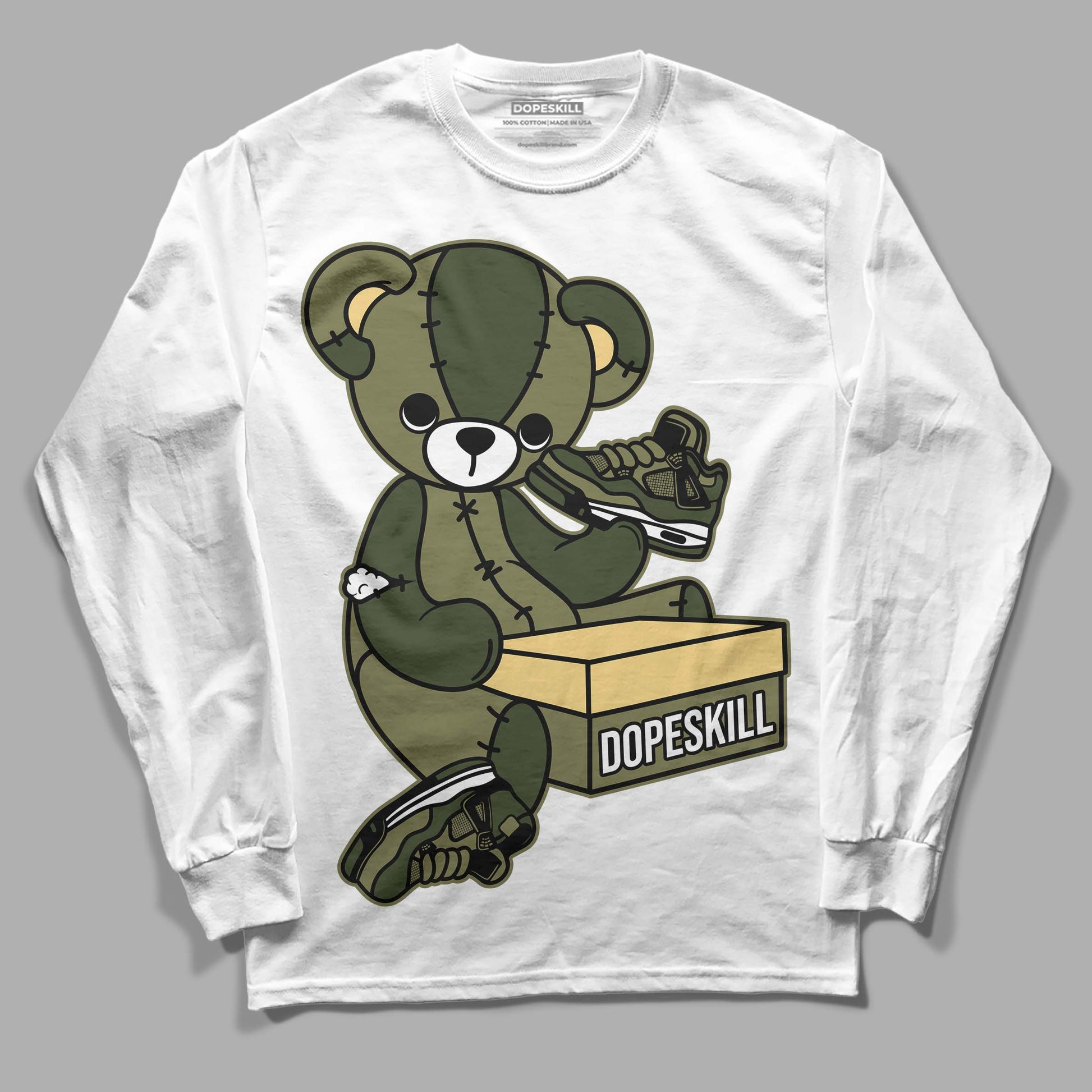 Jordan 4 Retro SE Craft Medium Olive DopeSkill Long Sleeve T-Shirt Sneakerhead BEAR Graphic Streetwear - White