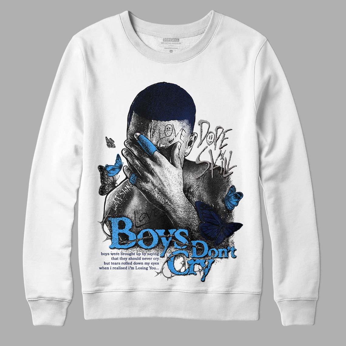 Jordan 3 "Midnight Navy" DopeSkill Sweatshirt Boys Don't Cry Graphic Streetwear - White 