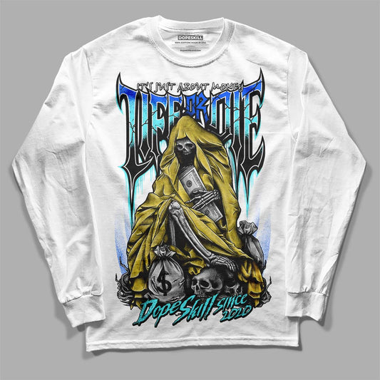 Jordan 5 Aqua DopeSkill Long Sleeve T-Shirt Life or Die Graphic Streetwear - White 