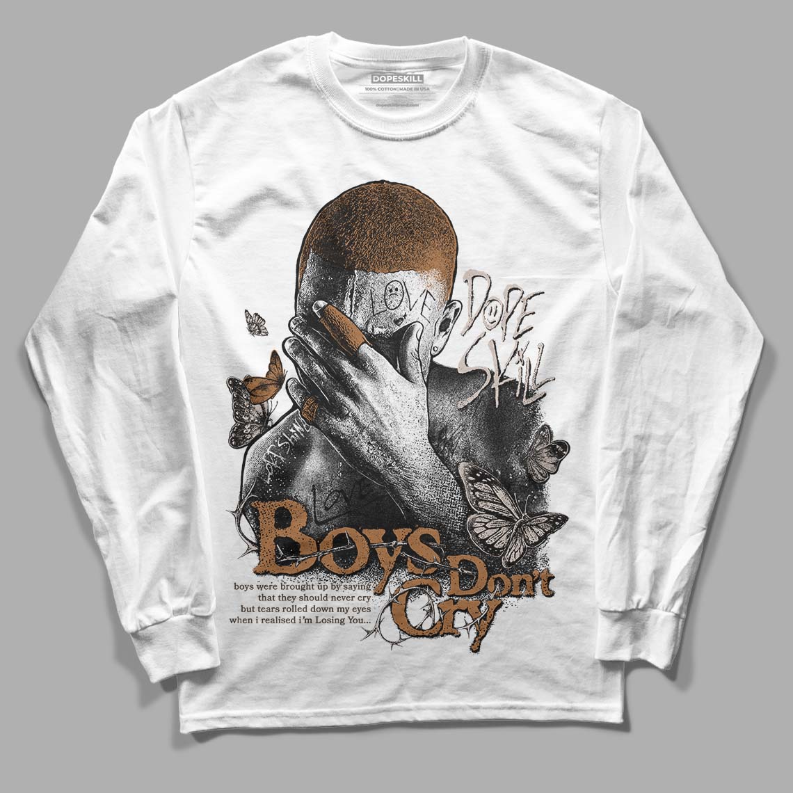 Jordan 3 Retro Palomino DopeSkill Long Sleeve T-Shirt Boys Don't Cry Graphic Streetwear - White