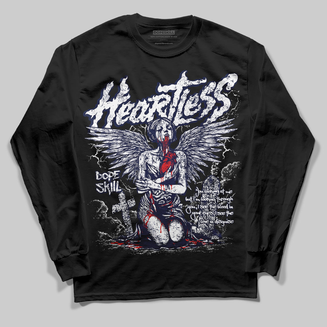 Jordan 3 "Midnight Navy" DopeSkill Long Sleeve T-Shirt Heartless Graphic Streetwear - Black