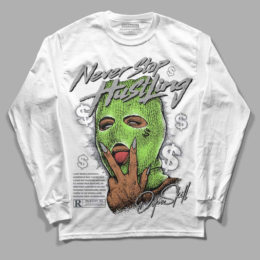 Jordan 5 Green Bean DopeSkill Long Sleeve T-Shirt Never Stop Hustling Graphic Streetwear - White 