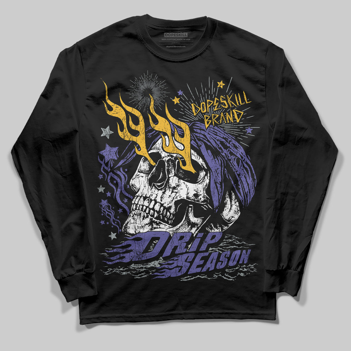 Jordan 4 Retro Lakers DopeSkill Long Sleeve T-Shirt Drip Season Graphic Streetwear - black