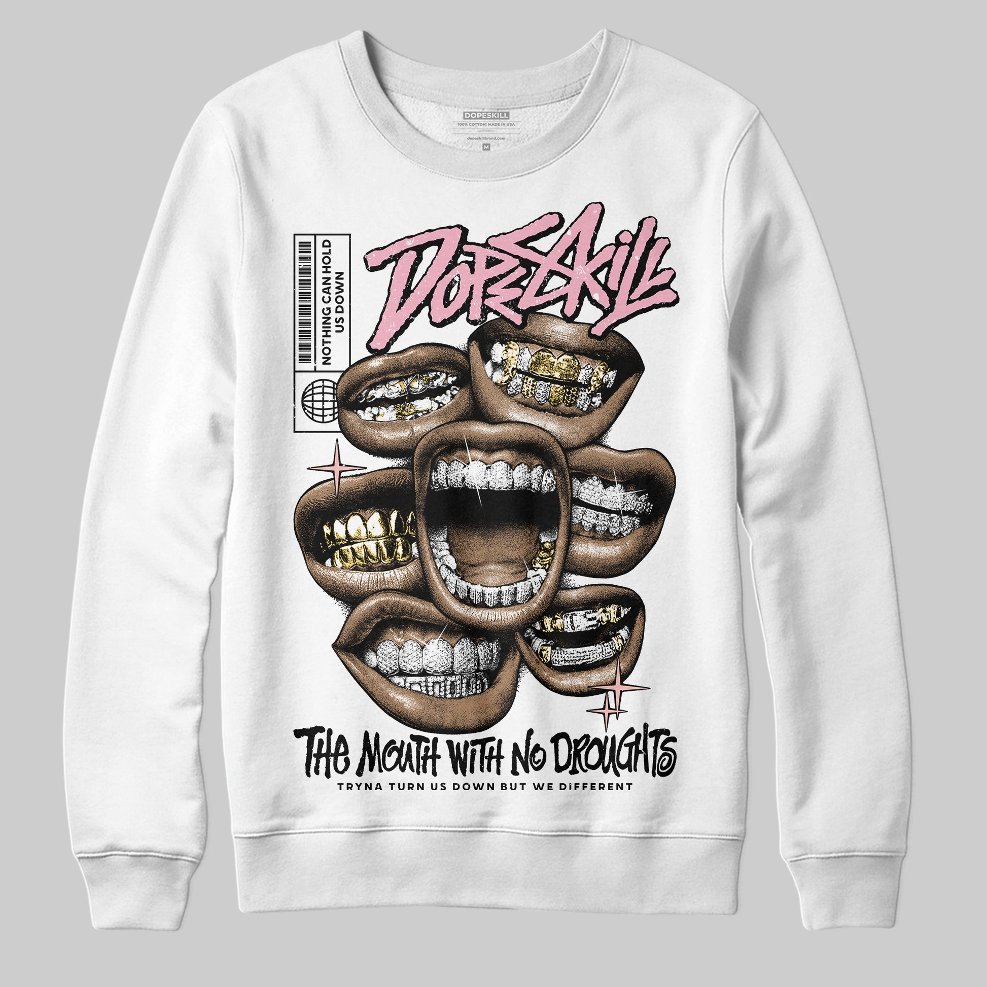 AMIRI White & Pink Stars Court Sneakers DopeSkill Sweatshirt The Mouth With No Droughts Graphic Streetwear - White