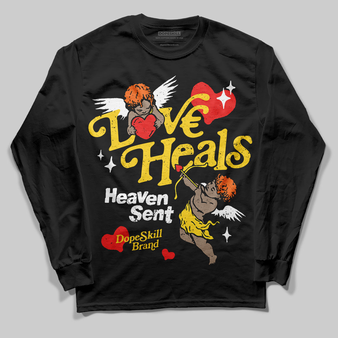 Jordan 4 Thunder DopeSkill Long Sleeve T-Shirt New Love Heals Graphic Streetwear - Black